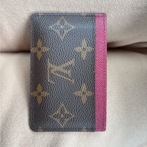 Louis Vuitton Monogram Card Case with Pink Edge